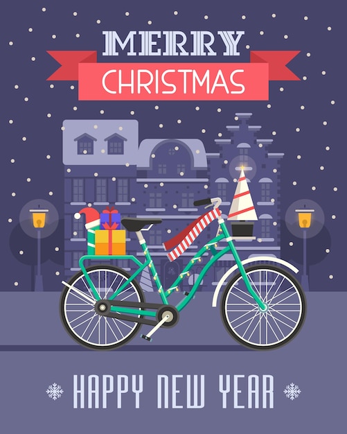 Cartolina d'auguri di bici di natale