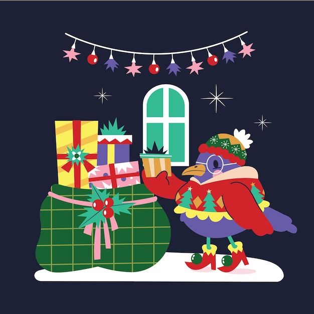 Christmas bird in flat design