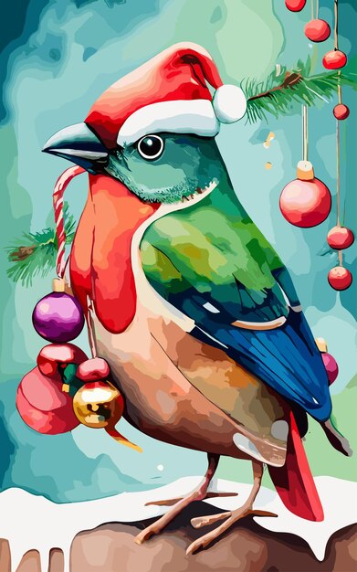 Vector christmas bird holding christmas balls