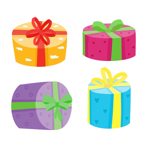 Christmas or birthday presents collection.   illustration of cartoon gifts in bag isolated