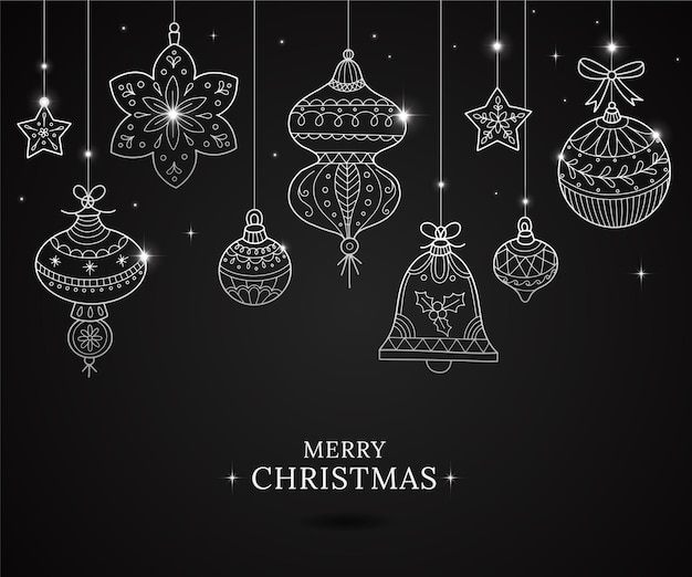 Christmas black background with silver ornamen balls