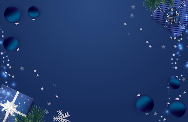 ベクトル クリスマスプレゼントとクリスマスブルーの背景。メリークリスマスと新年あけましておめでとうございますの背景