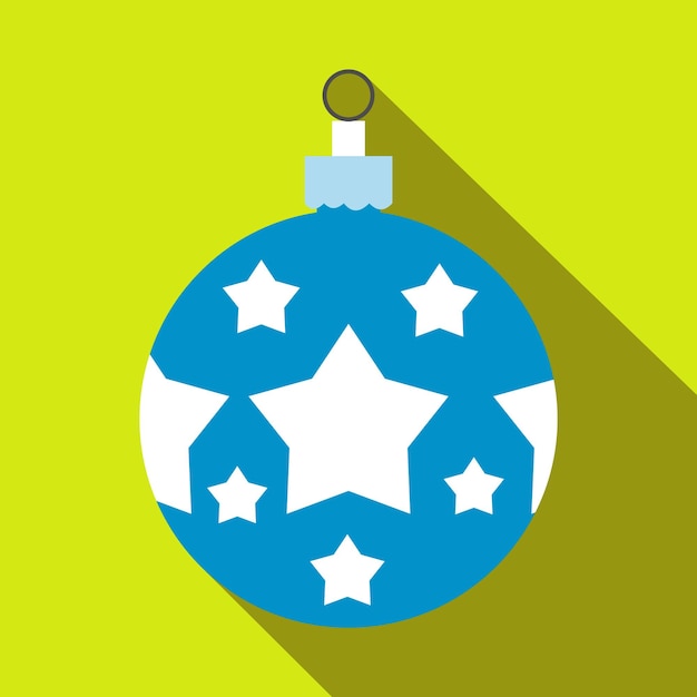 Christmas blue ball with stars flat icon modern symbol on a green background