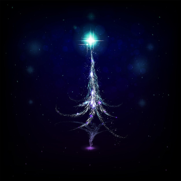 Вектор Рождественская синяя композиция с абстрактной блестящей елкой