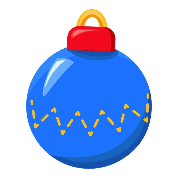 Christmas blue glass ball toy Xmas tree decoration in cartoon style Festive New Year vector icon isolated on white background for decoration of holiday design
