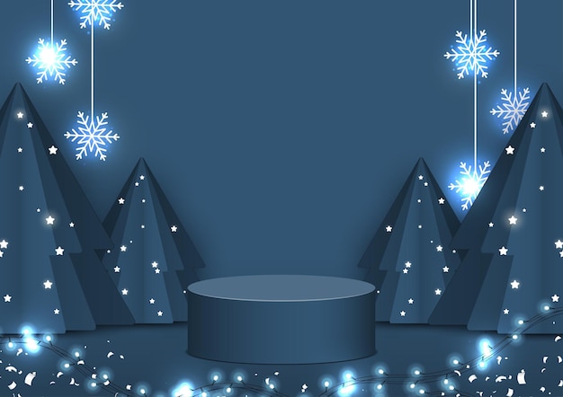 Christmas blue podium design with Abstract scene