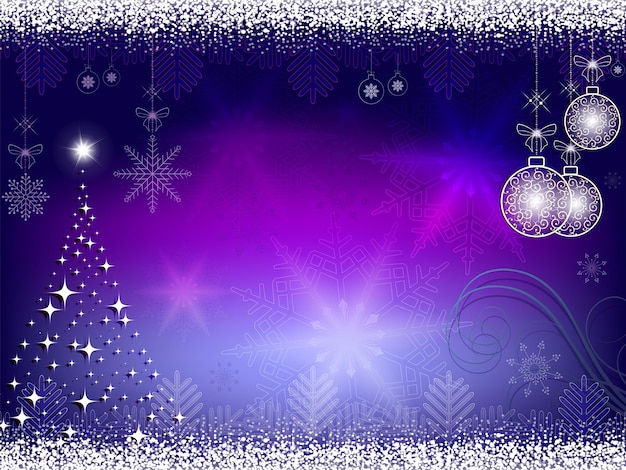 Christmas blue purple background with balls