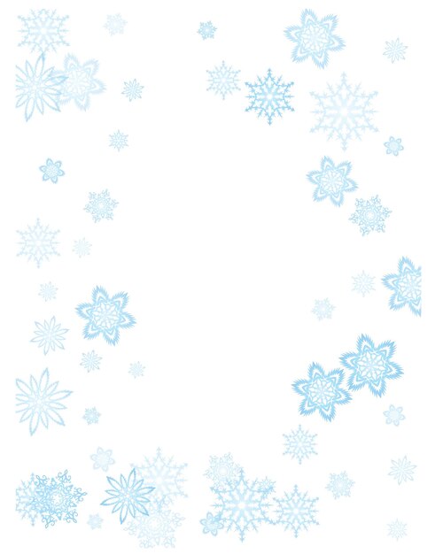 クリスマスブルーの雪の結晶、光の中の吹雪の流れ