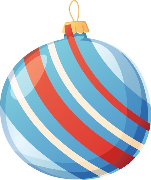 Christmas Blue with white red lines net traditional ball in realistic cartoon style