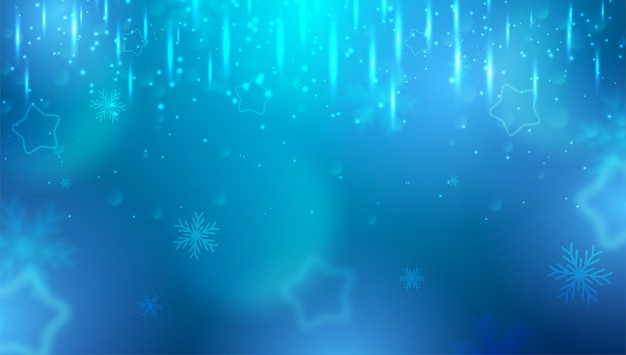 Christmas bokeh lights and falling snowflakes background.