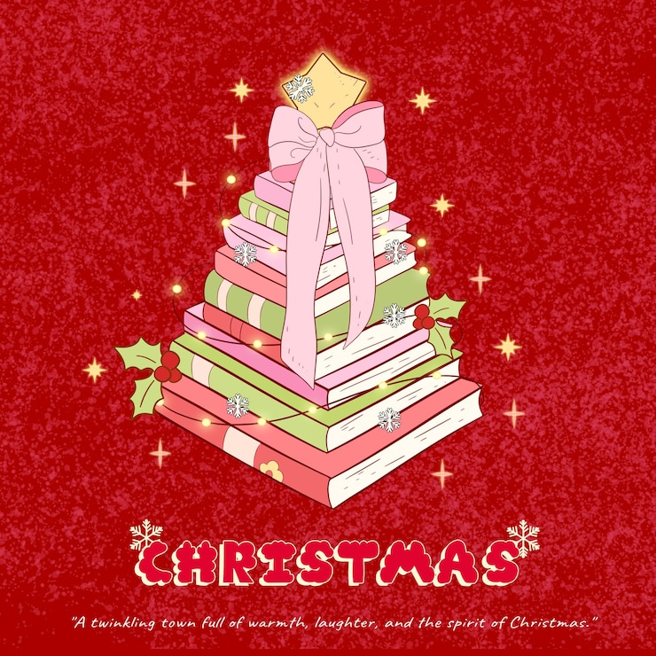 Vector christmas book tree christmas gift christmas bookish clipart groovy bookish school christmas