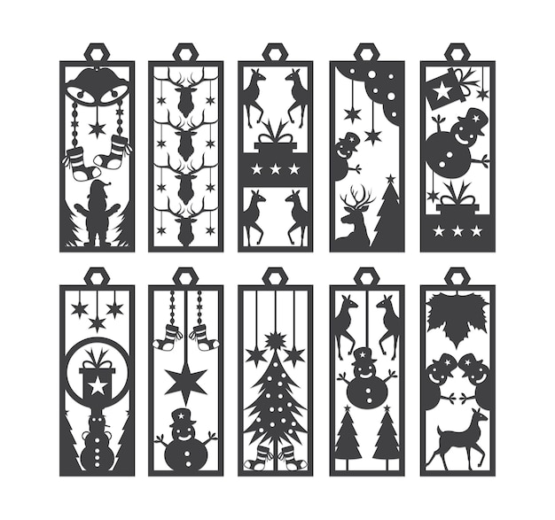 Vettore christmas bookmark laser cut set