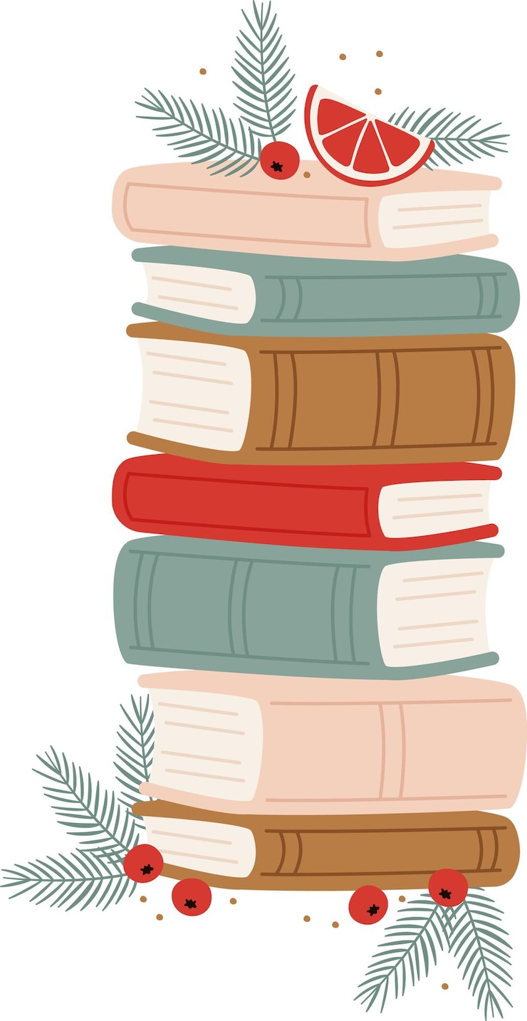 Vector christmas books stack floral ornament