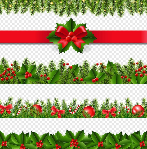 Vector christmas border big set transparent background