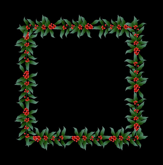 Christmas border with berries branches