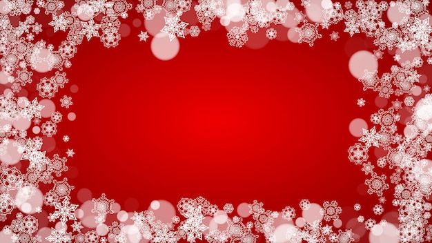 빨간색 배경에 흰색 눈송이가 있는 크리스마스 테두리 산타클로스 색상 수평 메리 크리스마스 테두리 시즌 판매 배너 초대장 소매 제공 떨어지는 눈 서리가 내린 겨울