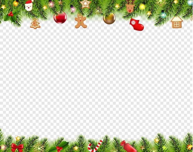 Vector christmas borders isolated transparent background