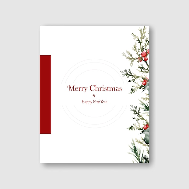 Christmas botanical and new year card watercolor vector