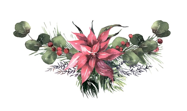 Vector christmas bouquet with beautiful flower and  leaves