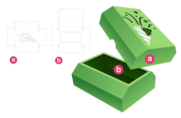 クリスマス ボックス ダイ カット テンプレートと 3 D モックアップ