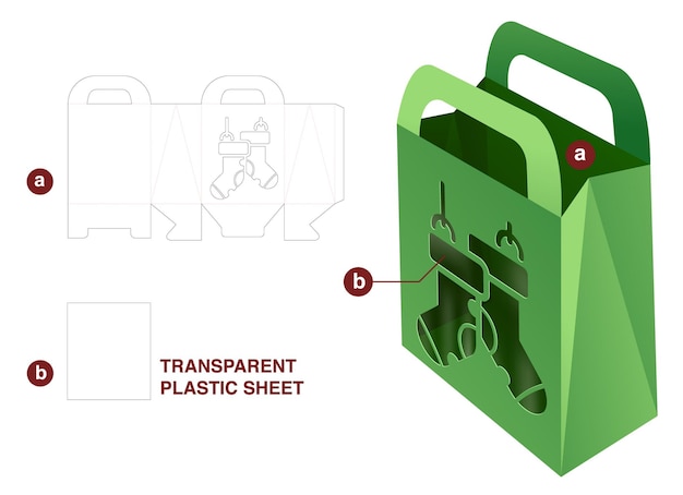 Christmas box die cut template and 3D mockup