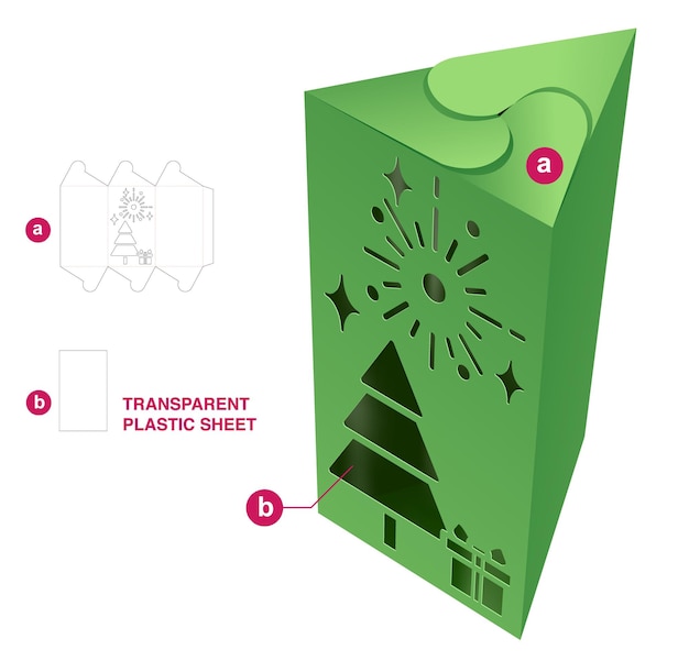 クリスマス ボックス ダイ カット テンプレートと 3 D モックアップ