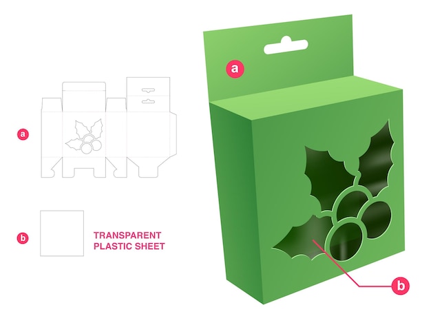 Christmas box die cut template and 3d mockup