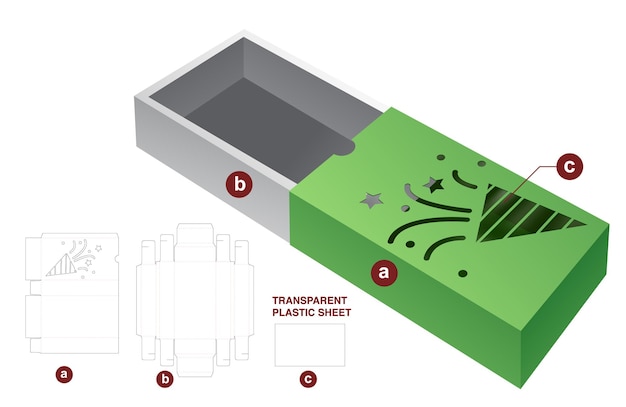 Christmas box die cut template and 3D mockup