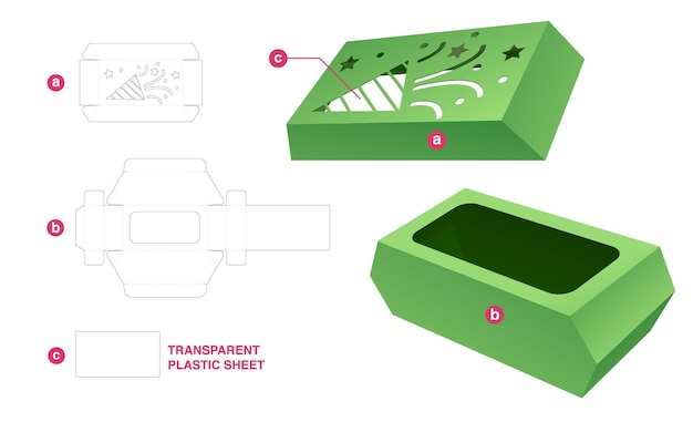 Christmas box die cut template and 3D mockup