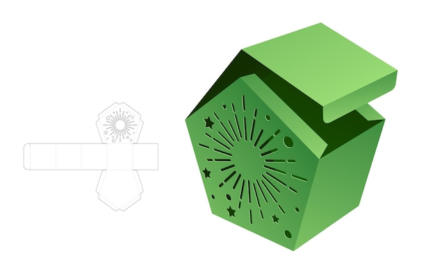 Christmas box die cut template and 3D mockup