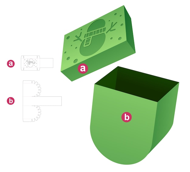 クリスマス ボックス ダイ カット テンプレートと 3 d モックアップ