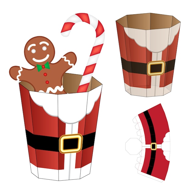 Christmas Box packaging die cut template design. 3d mock-up