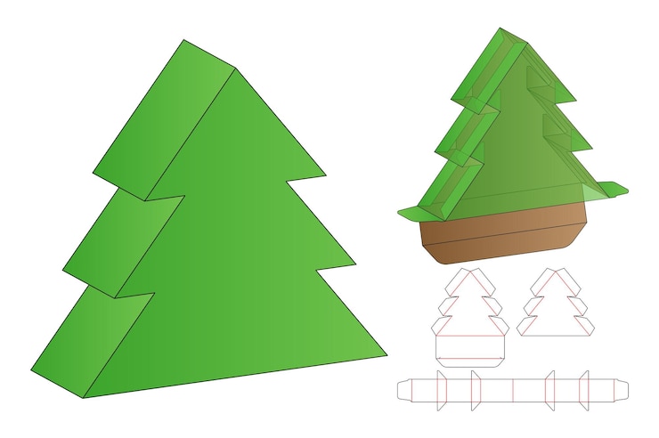 Vector christmas box packaging die cut template design. 3d mock-up