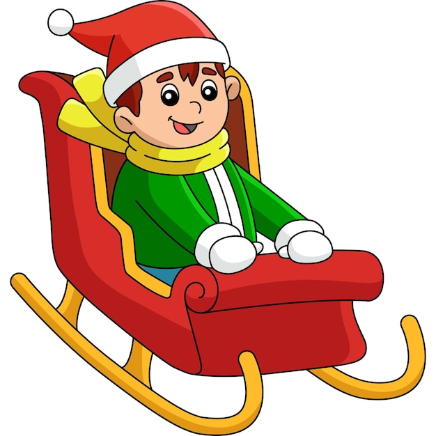 Christmas Boy Riding On Sleigh Cartoon Clipart