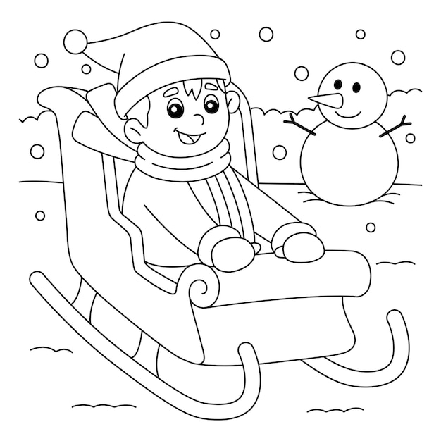 Christmas Boy Riding On Sleigh Coloring Page