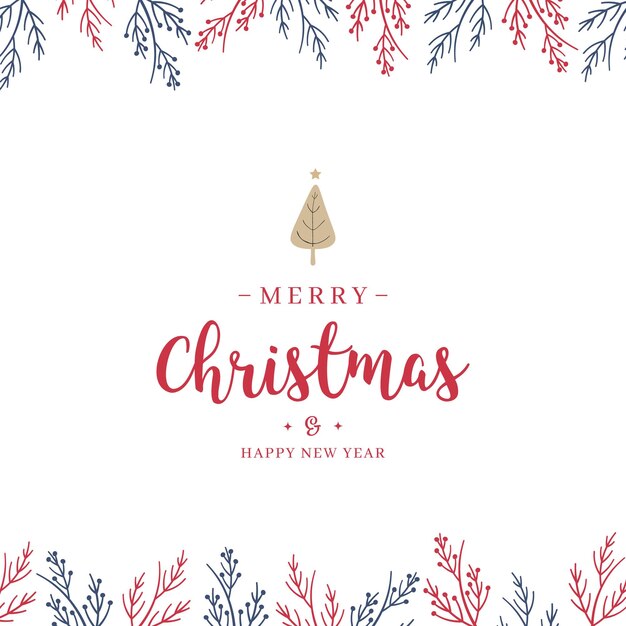 Vector christmas branch and greetings on white background card