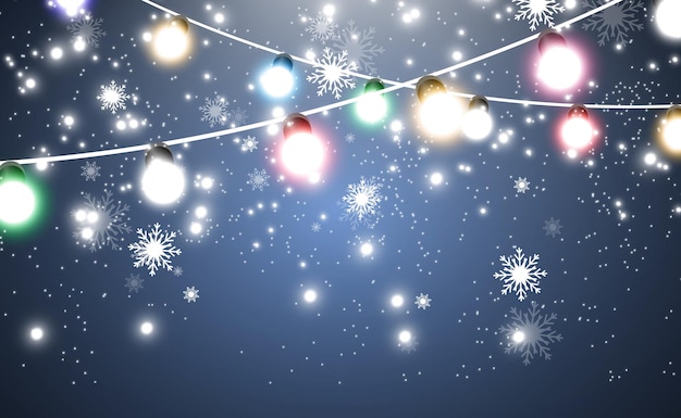 クリスマスの明るく美しいライト、デザイン要素。クリスマスグリーティングカードのデザインのための光るライト