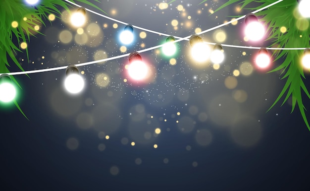 Vector christmas bright beautiful lights design elements glowing lights for design of xmas greeting card