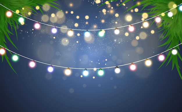 Christmas bright beautiful lights design elements Glowing lights for design of Xmas greeting card