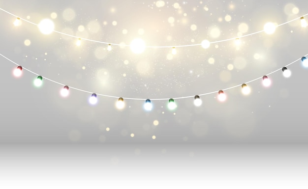 Natale luminoso, belle luci, elementi di design. luci luminose per la progettazione di auguri di natale