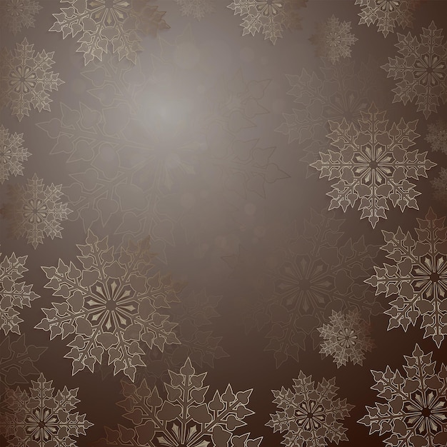 Christmas brown background with a set of elegant snowflakes frame