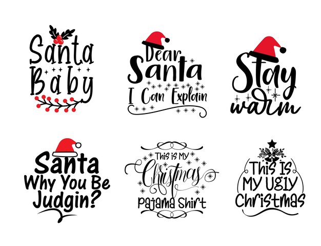 Vector christmas bundle tshirt quotes sayings and phrase typography handwriting bundle collection vector