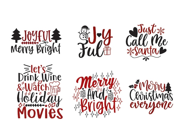 Vector christmas bundle tshirt quotes sayings and phrase typography handwriting bundle collection vector