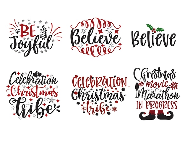 Vector christmas bundle tshirt quotes sayings and phrase typography handwriting bundle collection vector
