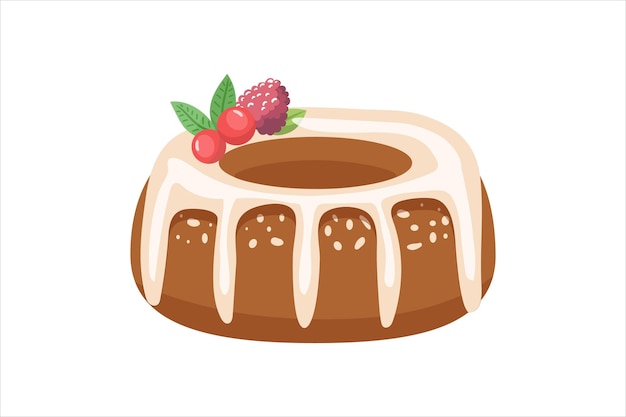 クリスマス・バント・ケーキとアイスとフェスティバル・ベリーのイラスト