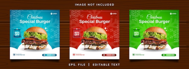 Vendita di hamburger di natale promozione sui social media e design di banner per instagram