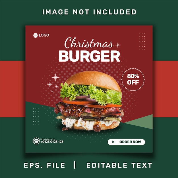 クリスマスハンバーガーセールソーシャルメディアプロモーションとinstagramテンプレートバナー投稿デザイン