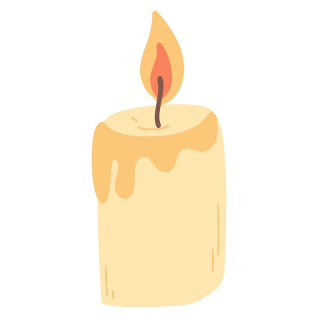 Рождественская горящая свеча в мультяшном плоском стиле Ручная рисованная векторная иллюстрация
