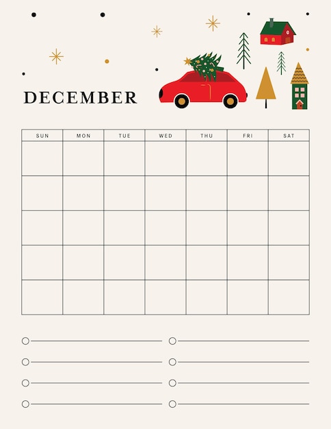 Vector christmas calendar planner template illustration