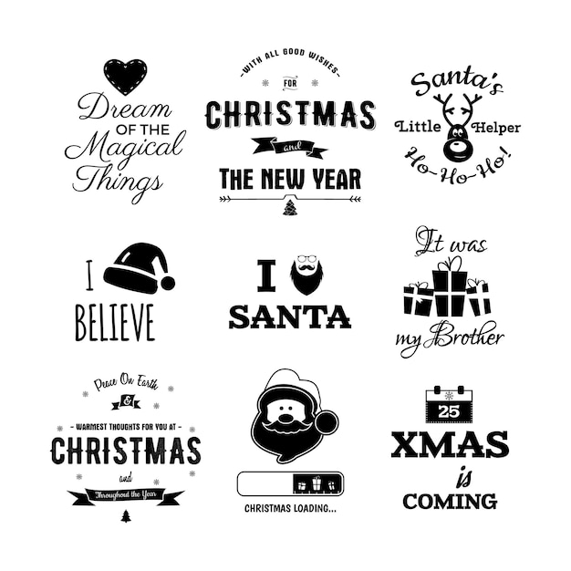 Disegni di citazioni di calligrafia di natale etichette di tipografia di natale buone vacanze lettering xmas is coming stock vector